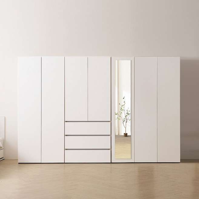 바로방가구 이븐 터치 빅수납 거울 옷장 서랍 이불장 장롱 2800세트 드레스룸 시스템장, 화이트