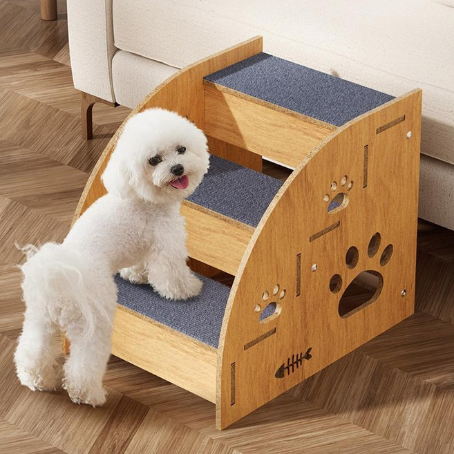 HANTAO 강아지 원목 계단 4단 3단 2단 반려동물 스텝, 1개, 나무색