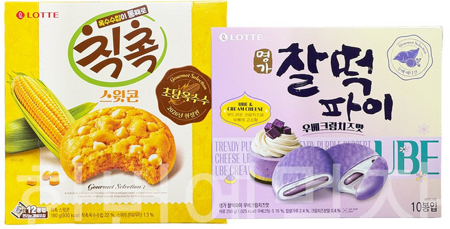 [한번에먹자] 과자 2종류 혼합 / 칙촉 스윗콘 180g + 찰떡파이 우베크림치즈맛 250g / 각1개씩 총2곽