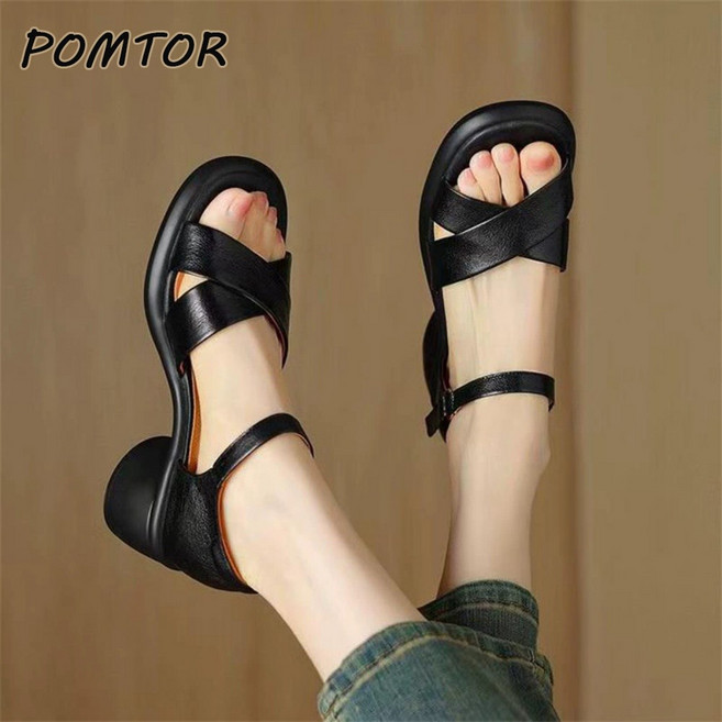 POMTOR 여성 캐주얼 샌들 발편한 통굽 샌들 여자 여름 샌들