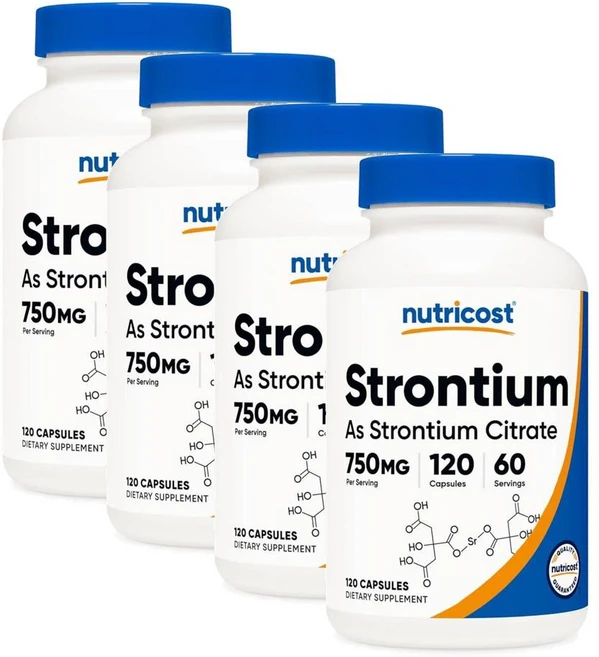 뉴트리코스트 스트론튬 750mg 캡슐 Nutricost Strontium, 120정, 4개 - 쿠팡