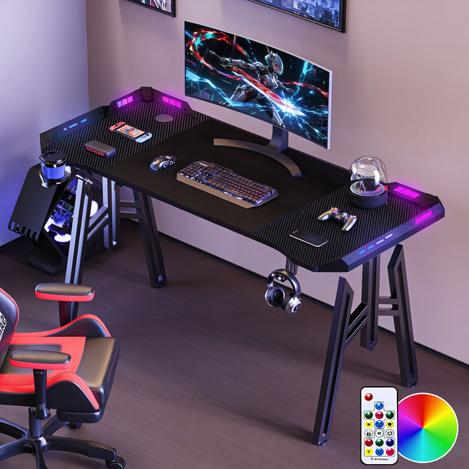 ROYVIA 게이밍테이블 LED RGB게이밍 컴퓨터 책상 사무용/학생 책상 마우스 패드 포함 SAMMU탄소 섬유 상판 1000, 검은색