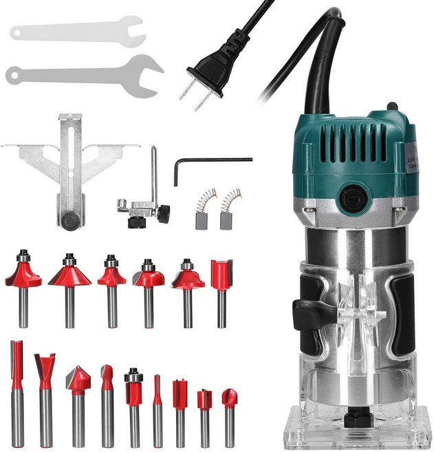 전기 트리머 다기능 목재 밀링 트리밍 조각 Slotting 기계 라우터 전동 공구 15PCS 커터, 1개, 02 US Plug_01 CHINA