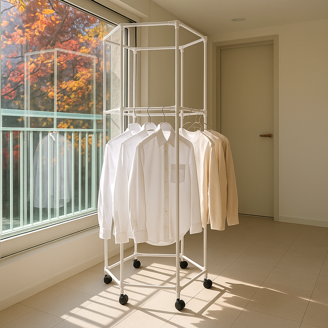 레이블링 튼튼한 빨래건조대 대형 육각형 헹거, 화이트