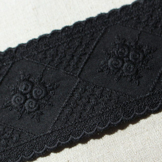 레이스여왕 양면 자수 면레이스 엔틱 로즈 레이스 폭 5.5cm, 검정, 1개
