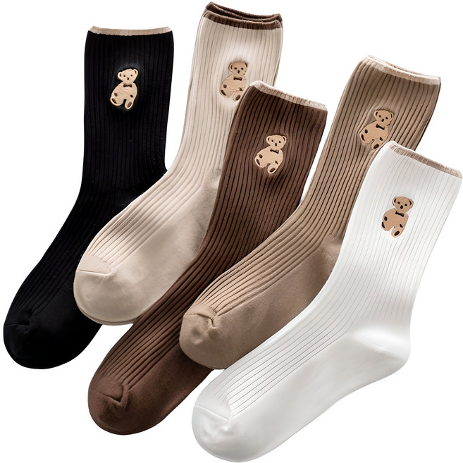 [5개1세트] 보리보리 여성 곰 5컬러 중목 패션 양말