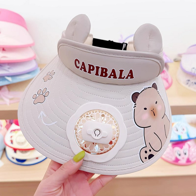 BAFC1857 카피바라 키즈 선풍기 모자 여름 챙모자 여아 사내아이 러블리 패션 자외선 차단 모자