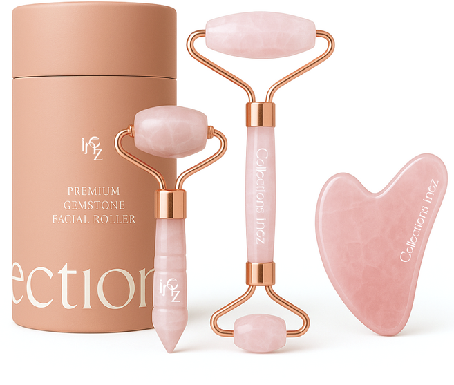 이네즈 천연 로즈쿼츠 괄사 페이스롤러 미니롤러 3종 세트, 3종세트(하트괄사,페이스롤러,미니롤러), 1세트