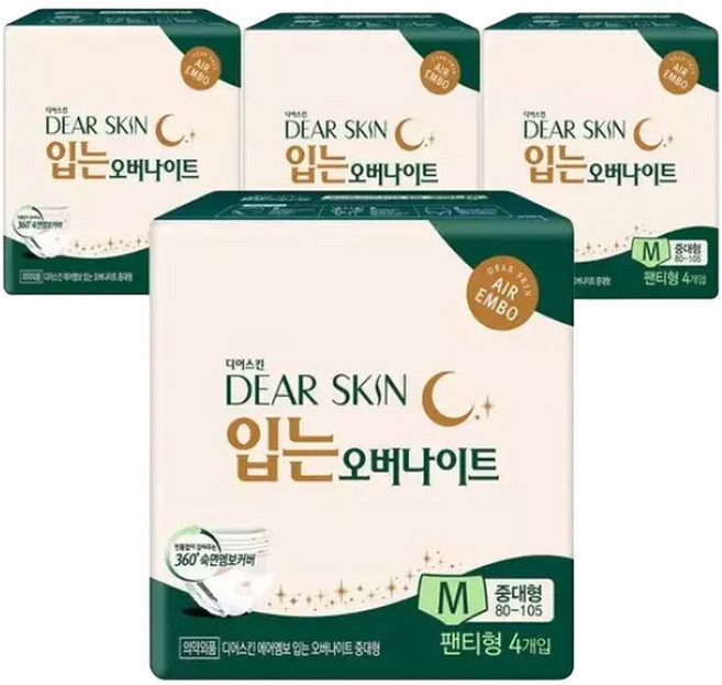 디어스킨？에어엠보？입는오버나이트？뉴？중대형？4개입x4팩, 중대형, 4개입, 4박스