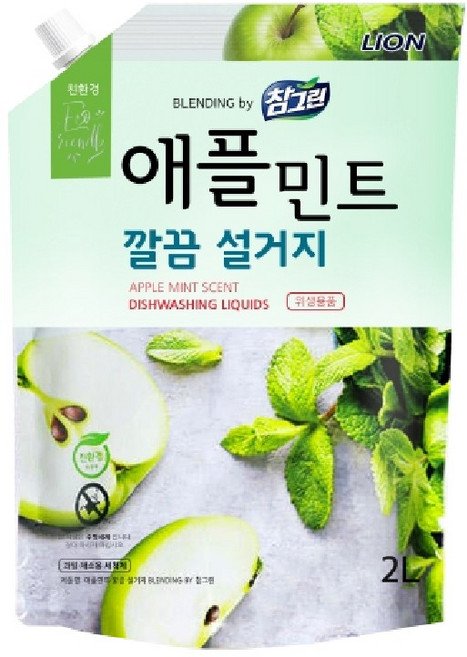 라이온 참그린 애플민트 깔끔 주방세제, 1개, 2L