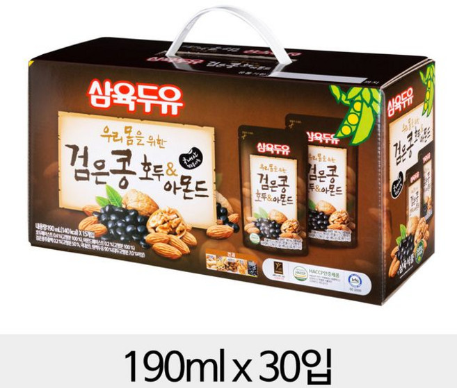 삼육 검은콩 호두 아몬드두유 파우치, 190ml, 30개