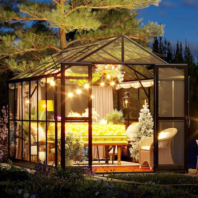 케이가든 프리미엄 조립식 강화 유리 온실하우스 썬룸 실내정원 가드닝, 1세트, 강화유리 썬룸(블랙) 1404