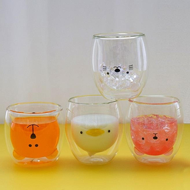 노아스아크 애니멀 캐릭터 내열 이중 유리컵 4Type, 멍한고양이, 1개