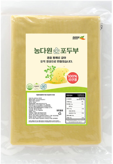 농다원 국산콩 포두부 두부피 건두부, 1개, 500g