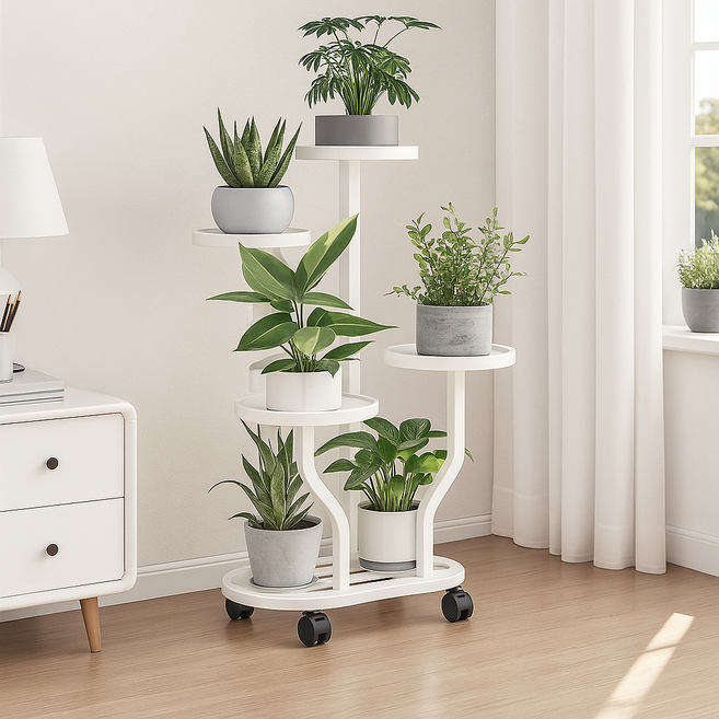Anystar 플로어 베란다 화분 거치대, 5단, 흰색