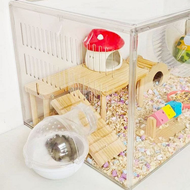 대형 아크릴 햄스터 케이지 투명 리빙박스 골든햄스터 집 사육장 하우스 놀이 공간 포함, 1개, 60cm 쥐 우리 외부 욕실 구멍