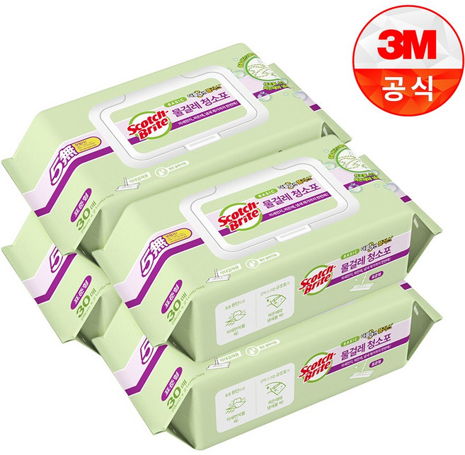 [3M]베이직 더블액션 물걸레 청소포 플러스 표준형 30매, 4개