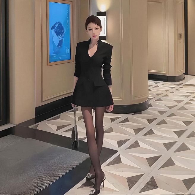 여성 봄 정장 원피스 프렌치 브이넥 미니 a라인 드레스 여자 긴팔 오피스룩 YLP