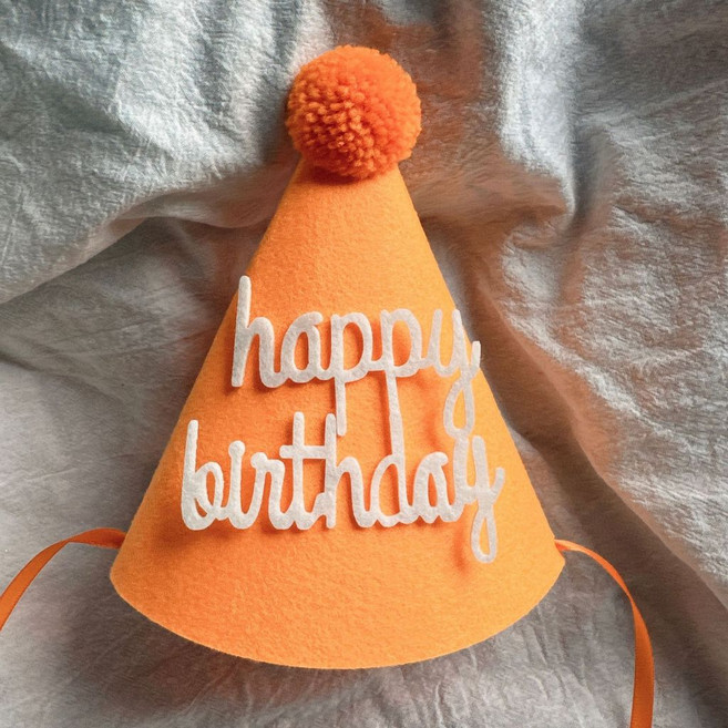 甜妞節慶 韓版大毛球生日帽, 1個, 橙色