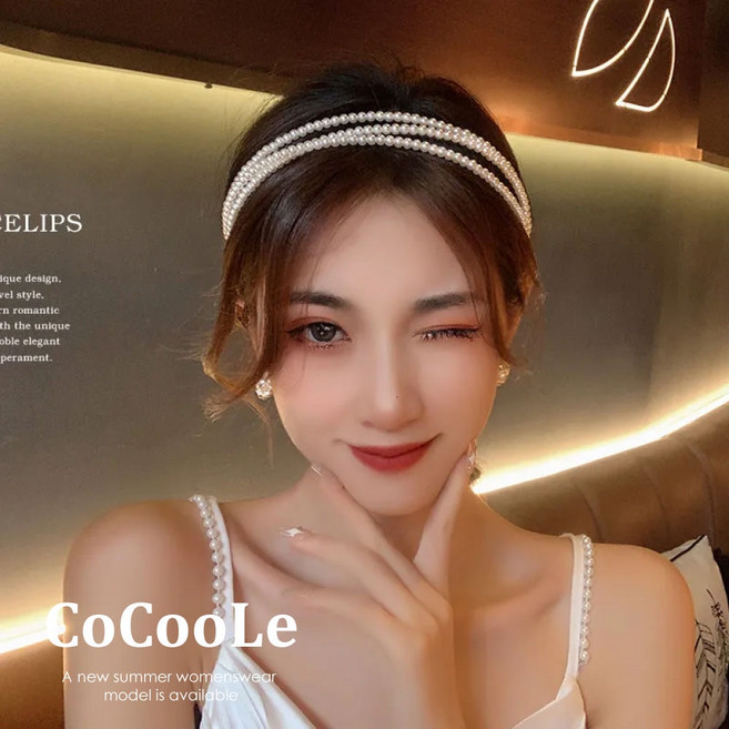 可可梨 韓版法式古典氣質高級三排仿珍珠髮箍