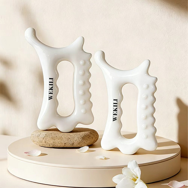 WEKILI 괄사 마사지기 얼굴 두피 바디 목 림프 승모근 지압 마사지 전신 디톡 도구 세트, 화이트, 2개