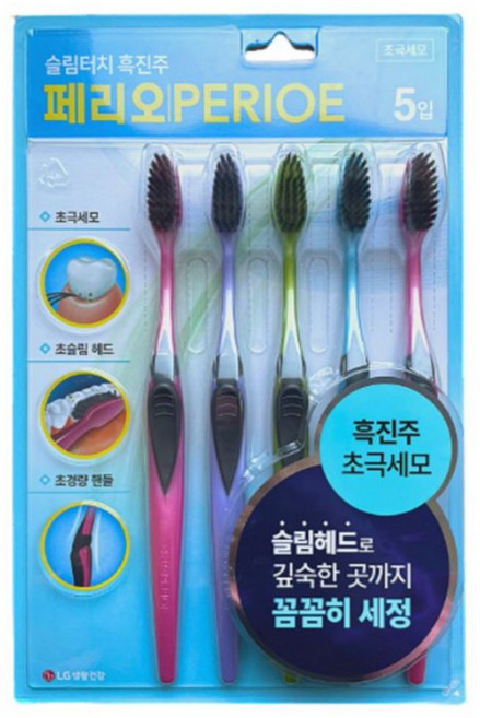 LG생활건강 페리오 슬림터치 흑진주 초극세모 칫솔, 5개입, 6세트