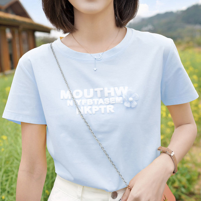 순면 티셔츠 여성 여름 반팔 2022 청춘 러블리 유니콘 루즈핏 티셔츠 nvduanxiu