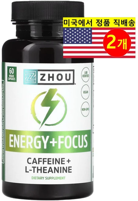 Zhou Nutrition 저우뉴트리션 에너지 포커스 Energy + Focus L-테아닌 200mg, 2개, 60정 - 쿠팡