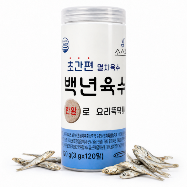 소스락 백년육수 초간편 코인 멸치육수 3g x 120개, 360g, 1박스