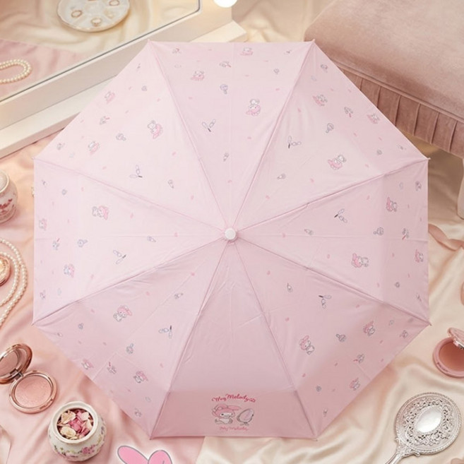산리오 마이멜로디 파스텔 핑크 악세사리 3단 자동 접이식 우산