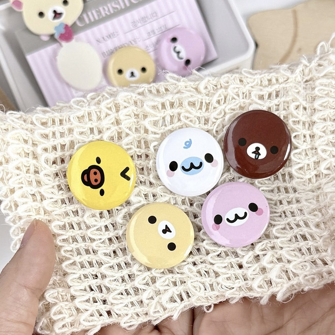 [5개세트] 먼작귀 리락 곰돌이 기본 캐릭터 뱃지 캔뱃지 가방꾸미기 모자꾸미기 브로지 필통꾸미기 핀뱃지, 1세트, 리락쿠마