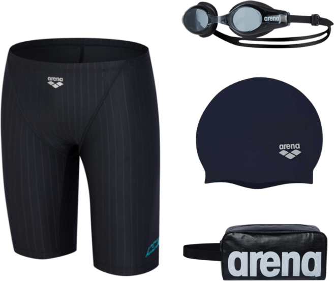 [국내정품] 아레나 레이어 4부 실리콘 수모 수경 손가방 세트 / 남자 수영복 물안경 수영 모자 수영가방