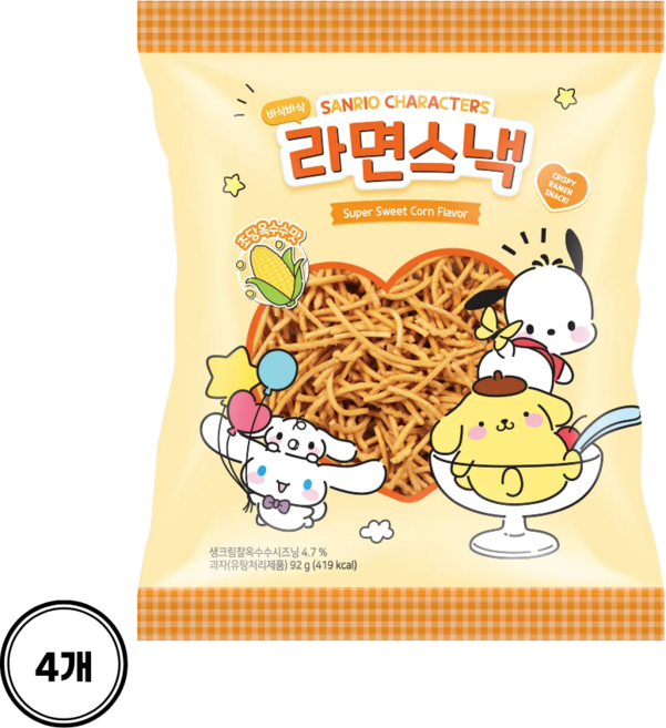 산리오 라면스낵 초당옥수수맛, 4개, 92g