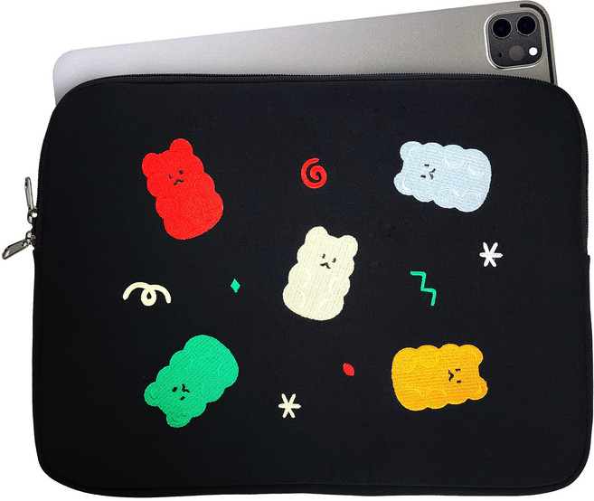 픽101 휴대용 태블릿 노트북 아이패드 파우치 곰돌이 가방 극세사, 1개