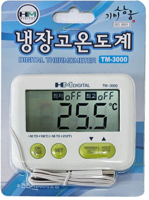 HM디지털 냉장고 온도계 TM-3000 기미상궁 범위설정 알람 자석, 기미상궁 HM디지털 냉장고 디지털 온도계 TM 3000, 화이트, 1개