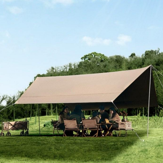 MAILE 210D 옥스포드 블랙 실버 코팅 방수 대형 렉타 타프, 베이지