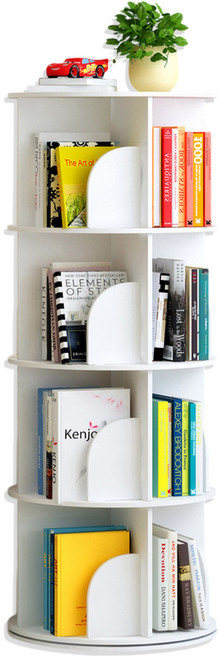 居家cheaper 旋轉書架 TBS40126 40x40x126cm 附層板書擋設計, 白色, 4層