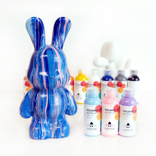 스테이앳홈 푸어링 아트 토끼 저금통 만들기 체험키트 풀구성, 핫핑크, 하늘, 필수추가정보에수기로입력해주세요