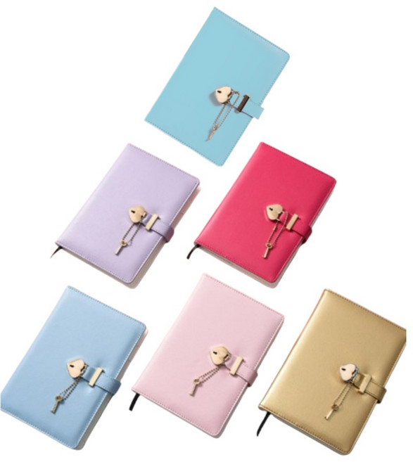 자물쇠 다이어리 열쇠잠금 시크릿 프라이버시 유선 비밀노트, 핫핑크