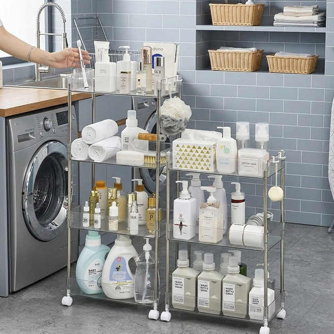 틈새 트롤리 이동식 틈새선반 소품정리대, 투명화이트, 1