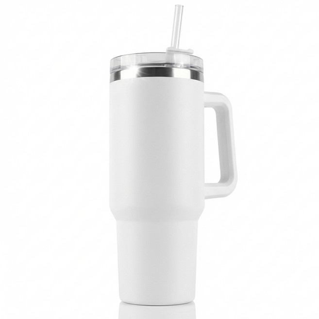 루메이크 스텐 대용량 손잡이 텀블러 + 빨대, 1개, 1.18L, 화이트