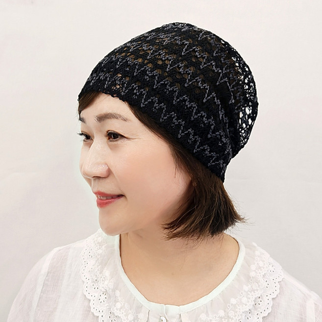 투톤 망사 여성 두건 비니 모자 식당 봄 여름 시원한 얇은 반다나