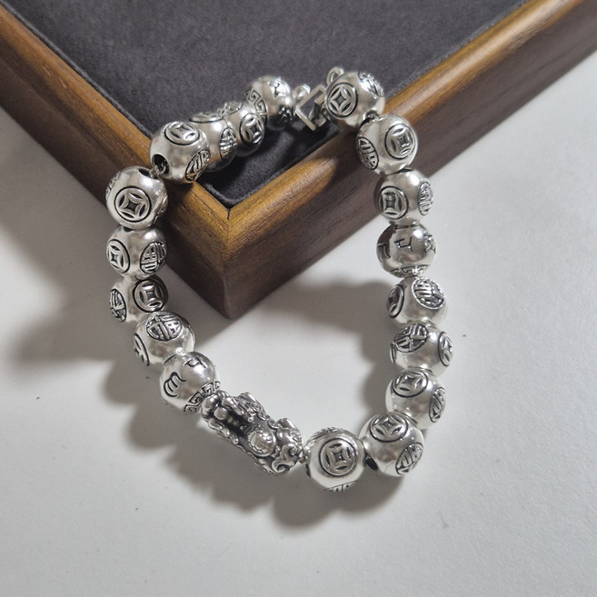 비휴 염주 925 실버 팔찌 은팔찌 옴마니반메훔 남자팔찌