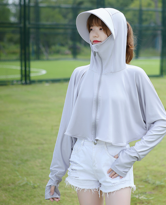 자외선 차단 UV차단 후드집업 여름 시원한 집업 여성용 아이스 점퍼, 회색
