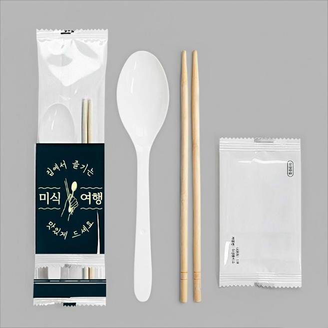 진담팩 3종 숟가락 젓가락 물티슈 세트 백색, 1세트, 500개입