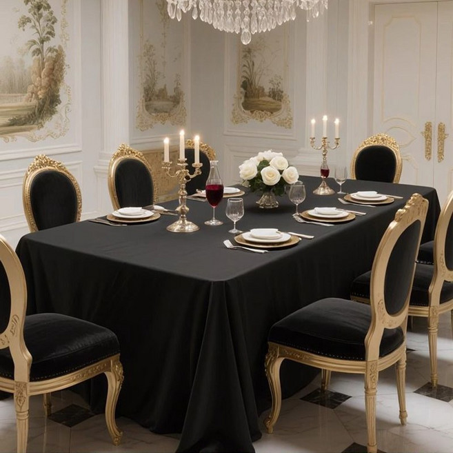 방일 회의 테이블보 방수 내마모 고급스러운 장방형 테이블 클로스 호텔 전시 웨딩 행사 테이블 커버, 1개, 270*155cm, 블랙