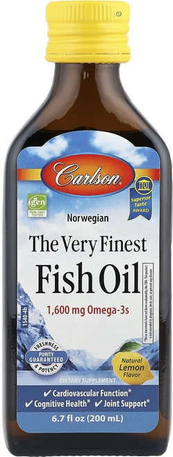 Carlson 노르웨이산 피쉬 오일 천연 레몬 맛 1600mg 200ml(6.7fl oz), 1개, 200ml - 쿠팡
