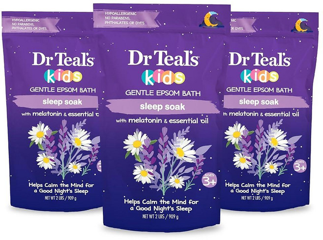 Dr Teal's 아동용 젠틀 엡섬 솔트 멜라토닌 및 에센셜 오일 블렌드가 함유된 수면 흡수 0.9kg(2파운드) (3팩) 199259, Dr Teal's 아동용 젠틀 엡섬 솔트, 멜라토닌 및, 909g, 1개