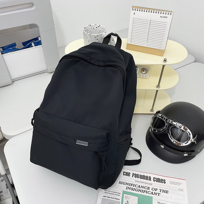 簡約雙肩後背包 防水透氣牛津布 可裝15吋筆電 學生旅行休閒, 黑色無掛件, 黑色, 無掛件