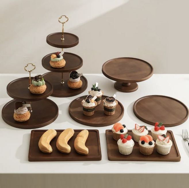 우드 디저트 트레이 2단 3단 케이크 진열대 카페 베이커리 빵집 스탠드, 1개, 3층